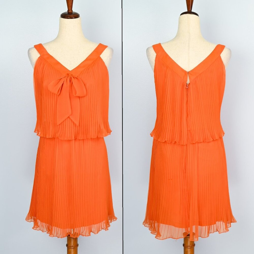 RARE Vintage 60s Orange Polyester JAKS Pleated Overlay Dress